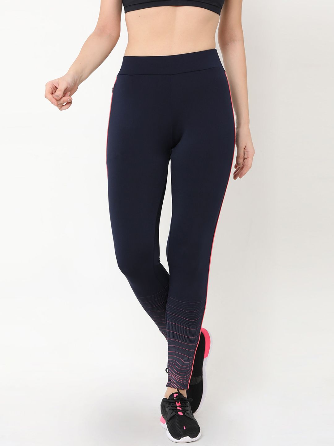 Sweet Dreams Women Navy Blue & Pink Solid Workout Tights Price in India
