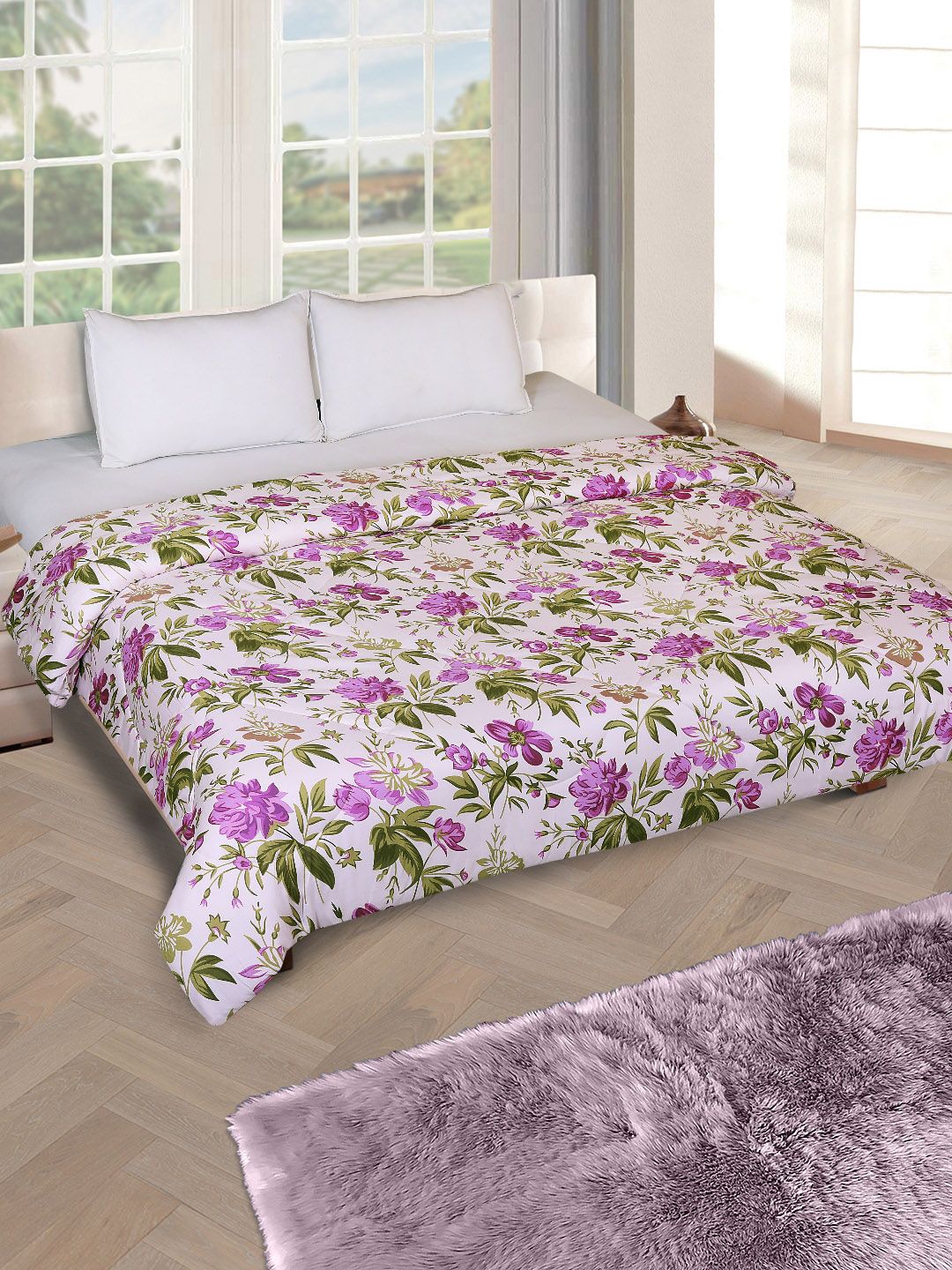 ROMEE Pink & Purple Floral AC Room 150 GSM Double Bed Comforter Price in India
