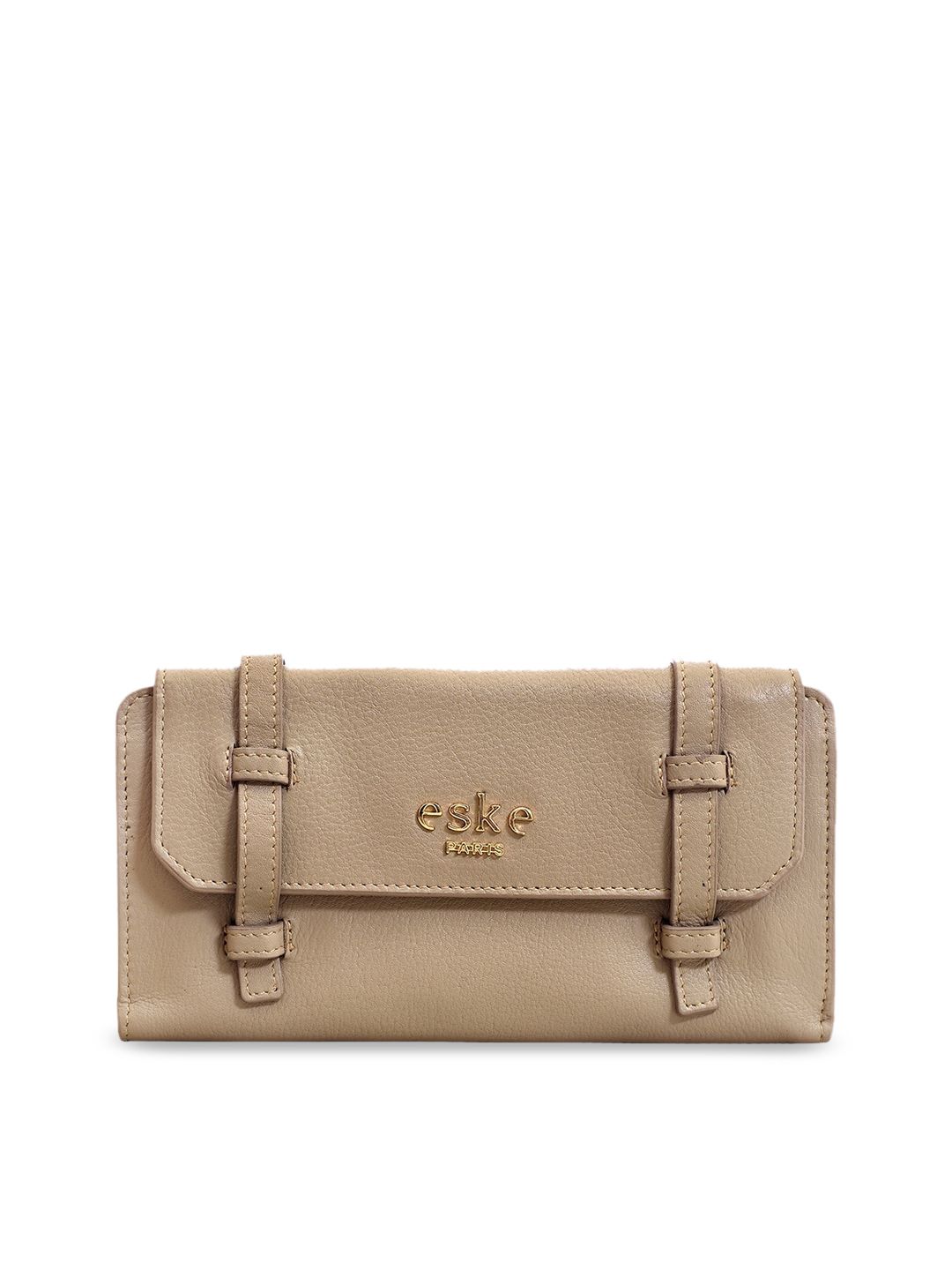 Eske Women Solid Cream Leather Wallet Price in India