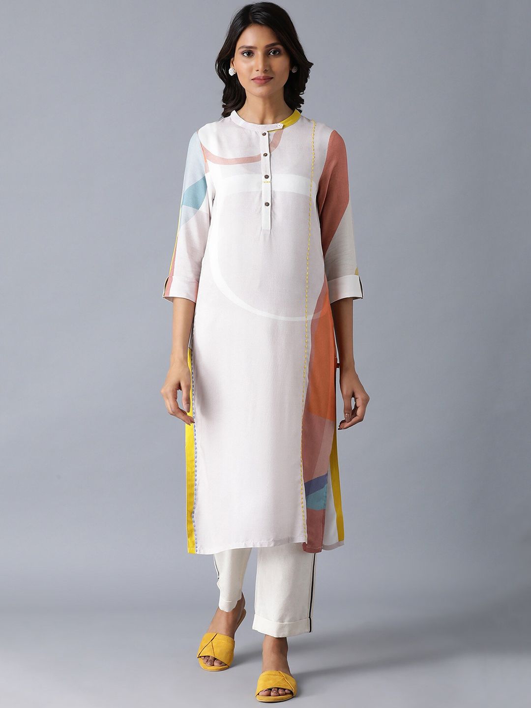 W Women Beige Printed Kurta Price in India