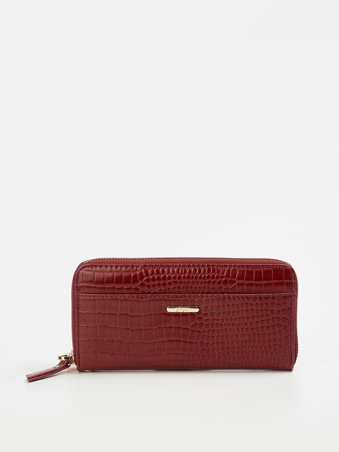 Ginger by Lifestyle Women Maroon Textured Zip Around Wallet Price in India