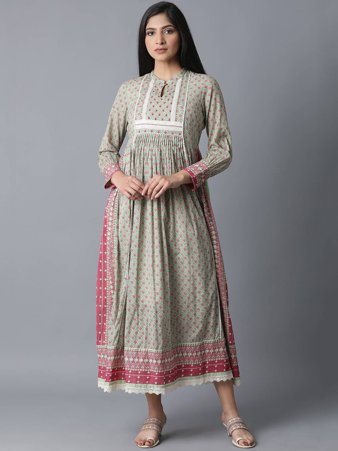 W Women Green Printed Maxi Dress Price in India