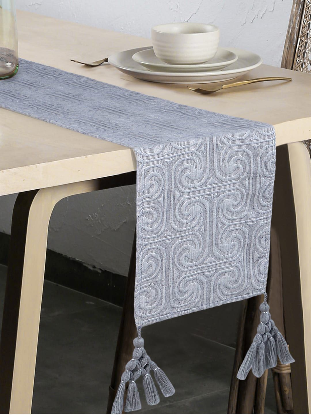 Mezposh Grey Ethnic Motifs Patterned Table Runner Price in India