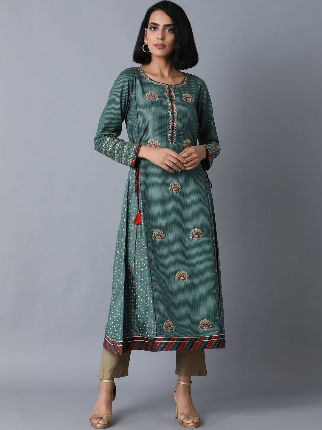 Wishful Women Teal Ethnic Motifs Printed Anarkali Kurta Price in India