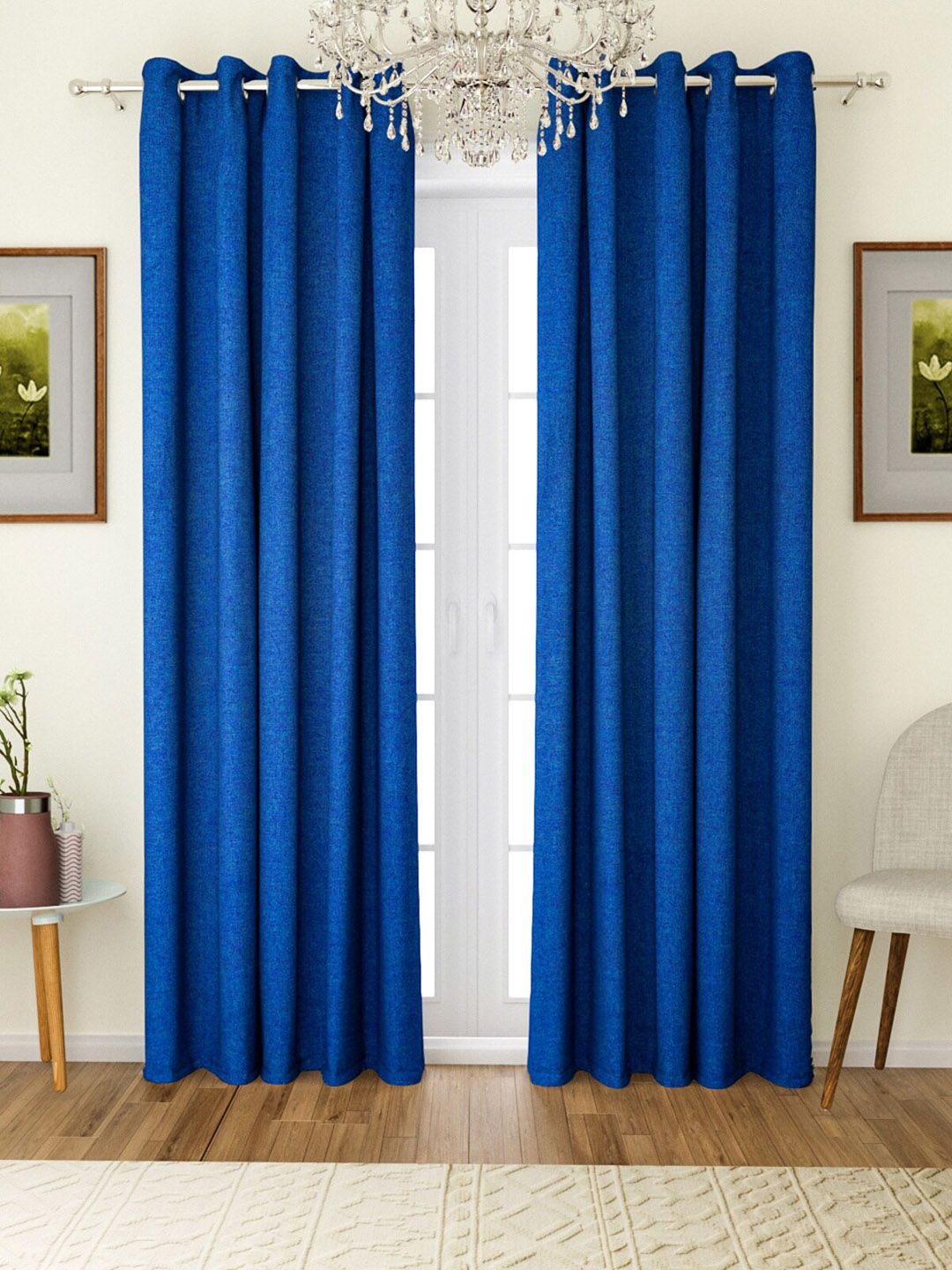 ROMEE Blue Set of 2 Solid Room Darkening Door Curtains Price in India