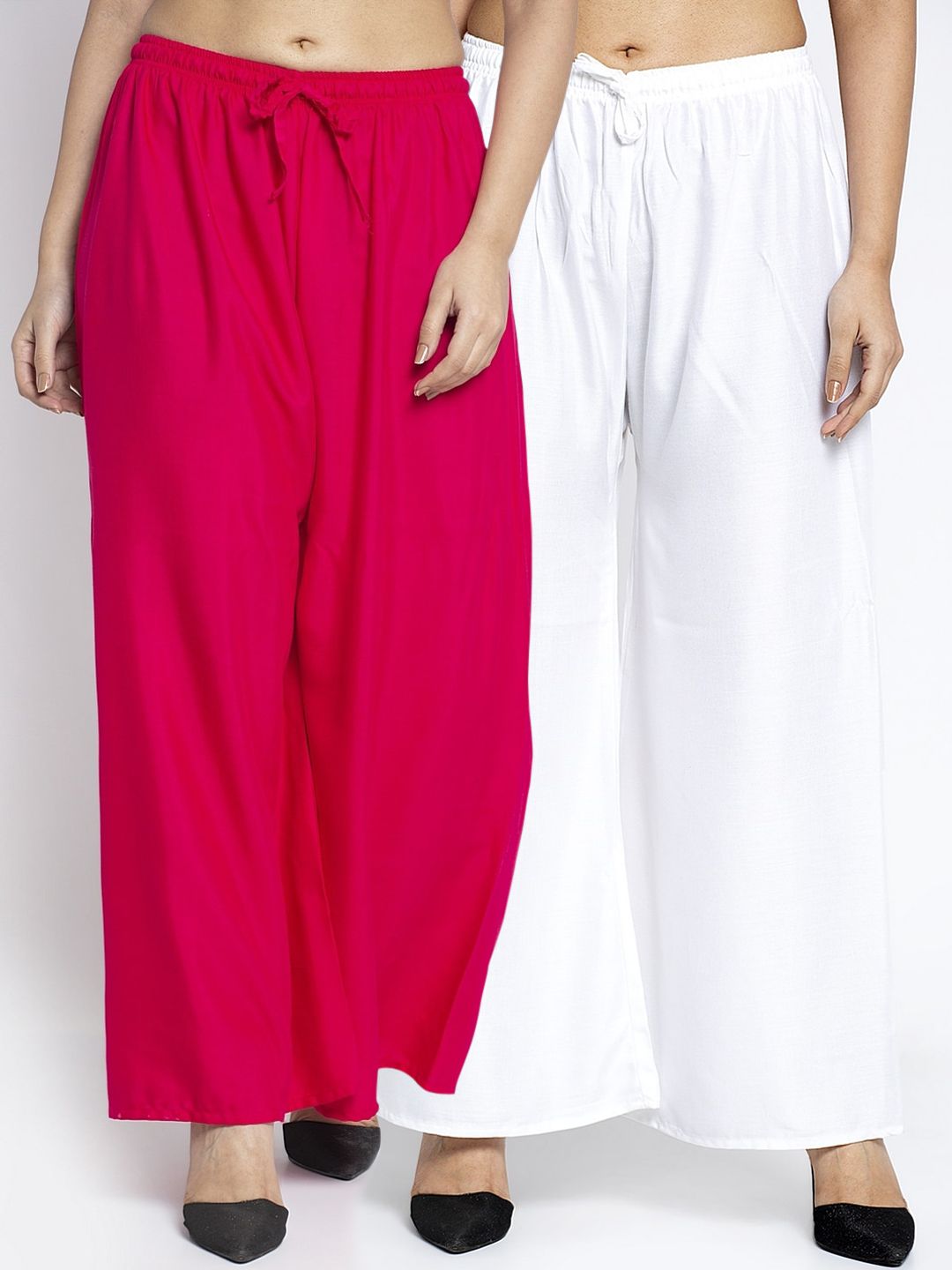 GRACIT Women White & Pink Solid Flared Palazzos Price in India