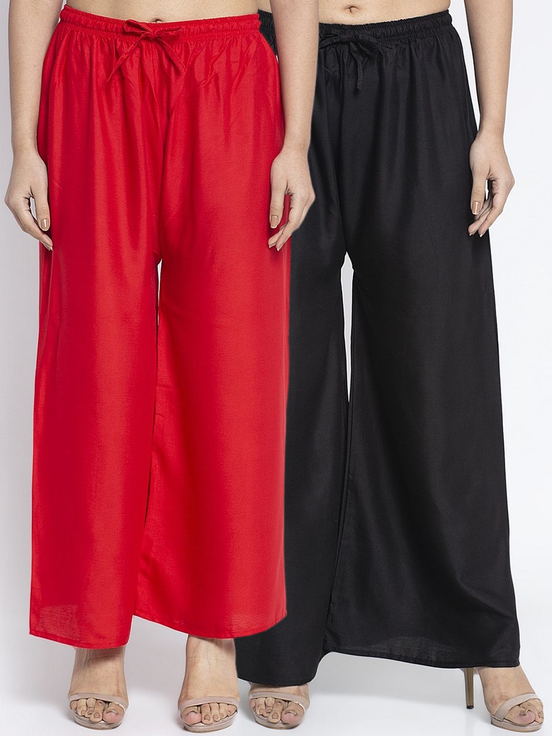 GRACIT Women Black & Red Solid Flared Palazzos Price in India