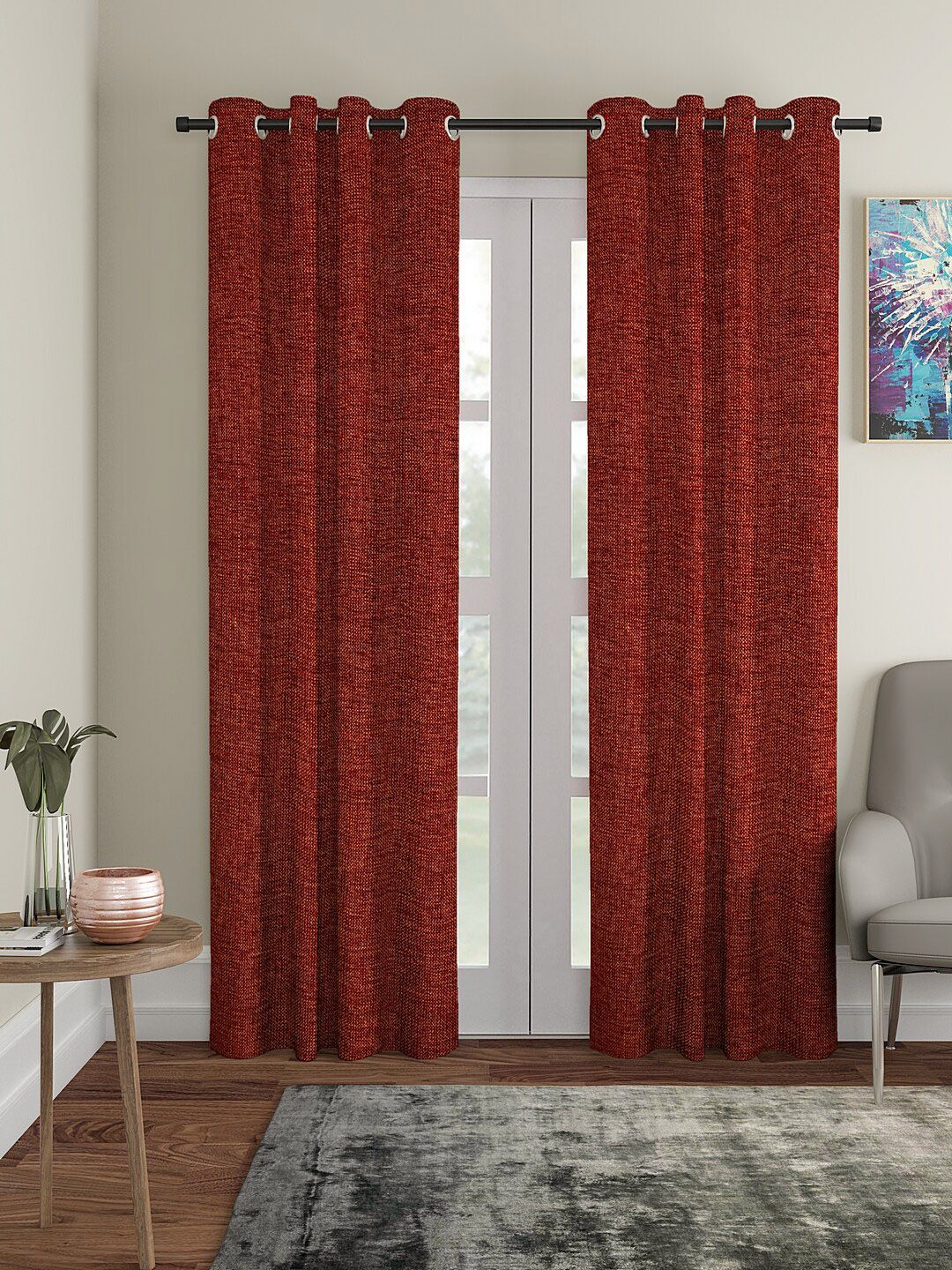 KLOTTHE Red Set of 2 Woven Design Door Curtains Price in India