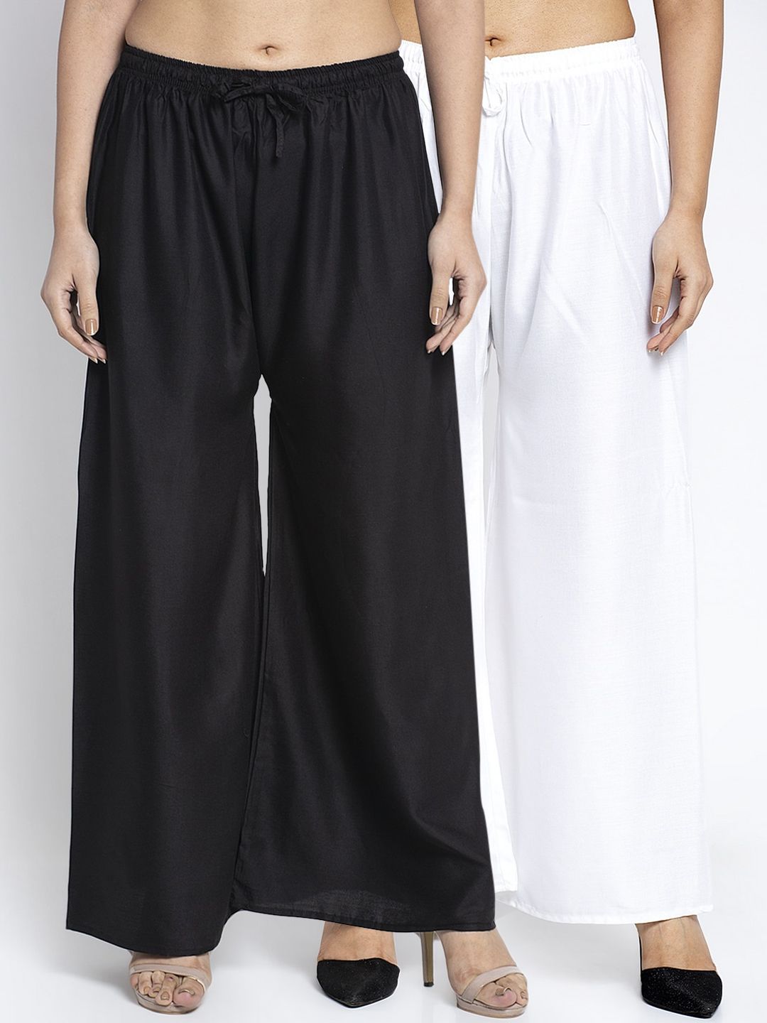 GRACIT Women Black & White Solid Wide Leg Palazzos Price in India