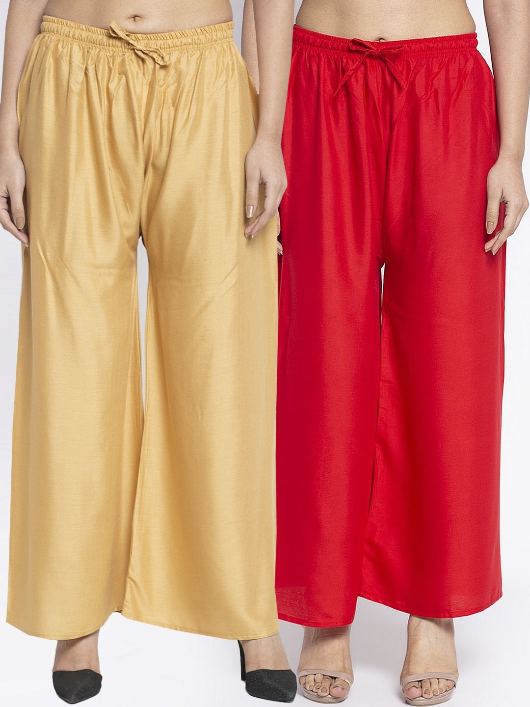 GRACIT Women Red & Gold-Toned Solid Flared Palazzos Price in India