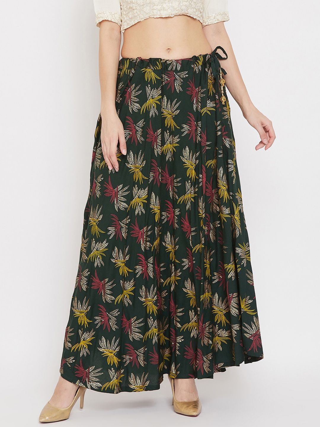 Clora Creation Women Green & Red Printed flared Maxi Skirt