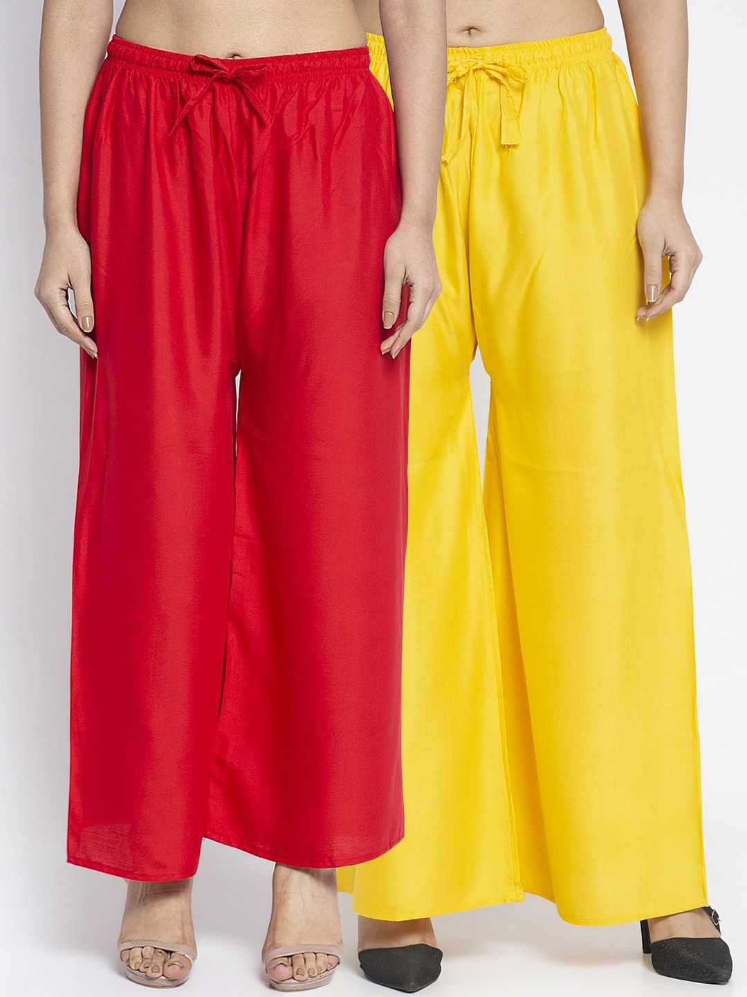 GRACIT Women Pack of 2 Red & Yellow Solid Flared Palazzos Price in India