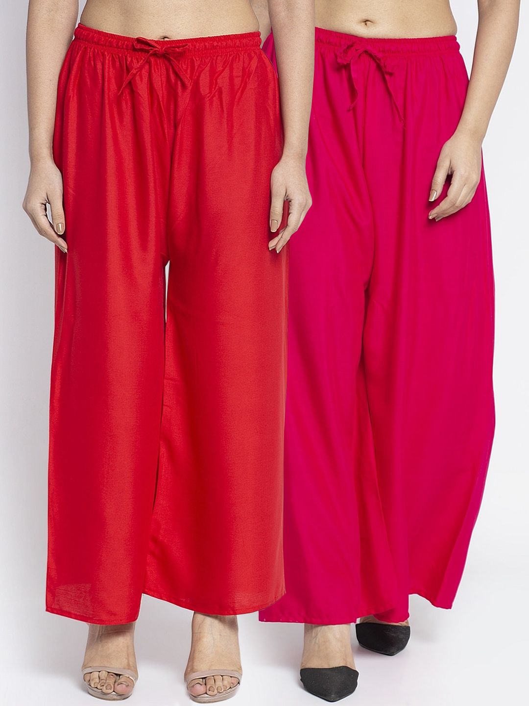 GRACIT Women Red & Pink Solid Wide Leg Palazzos Price in India