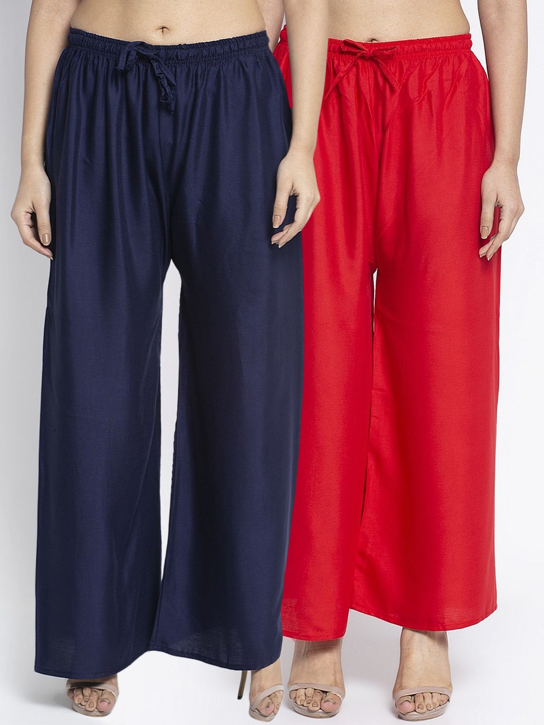 GRACIT Women Red & Navy Blue Solid Flared Palazzos Price in India