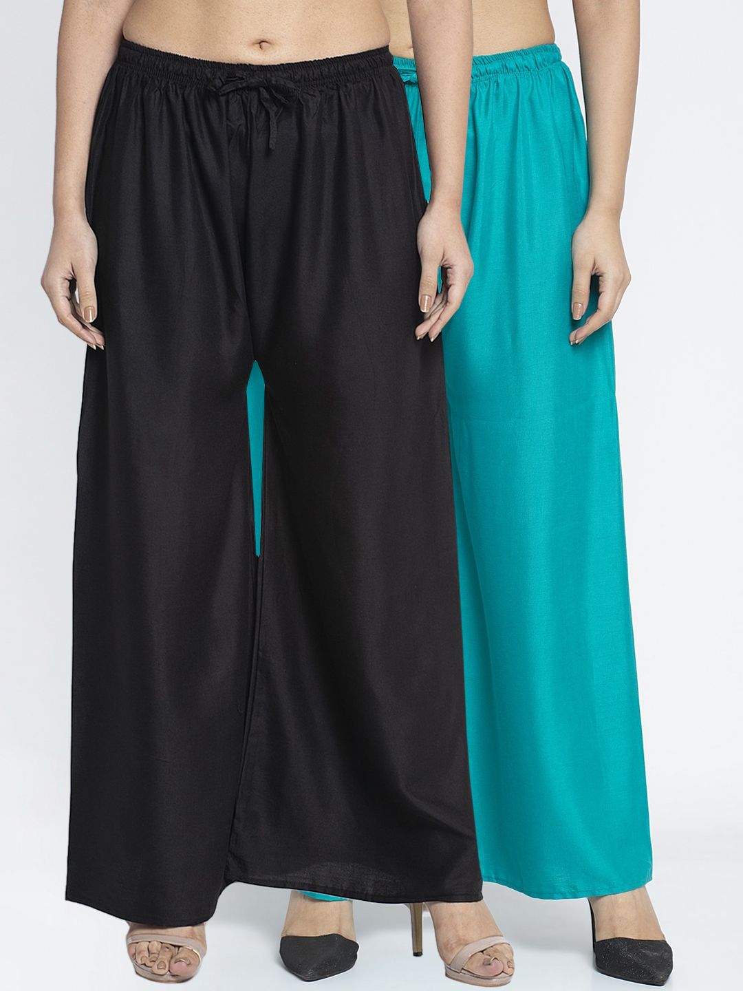 GRACIT Women Black & Blue Solid Wide Leg Palazzos Price in India