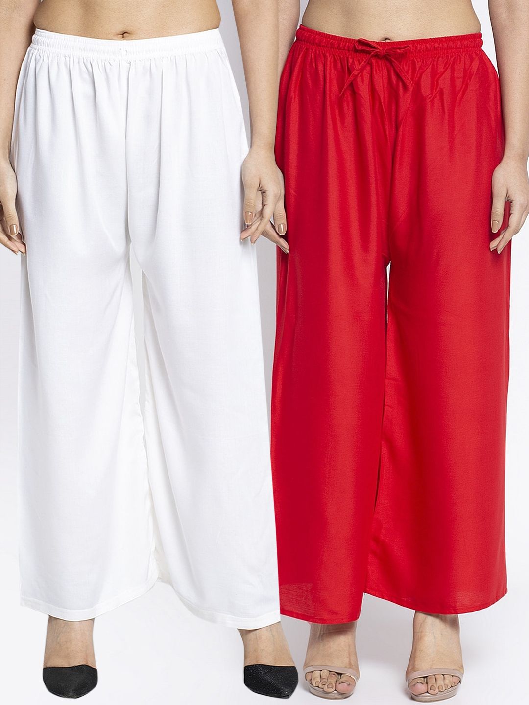 GRACIT Women Red & White Solid Wide Leg Palazzos Price in India