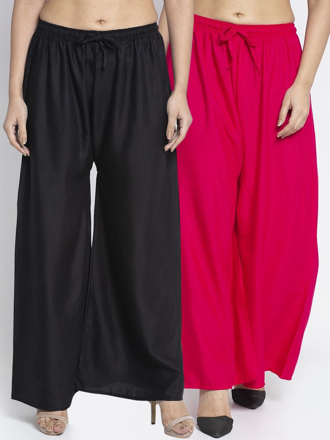 GRACIT Women Black & Pink Solid Flared Palazzos Price in India