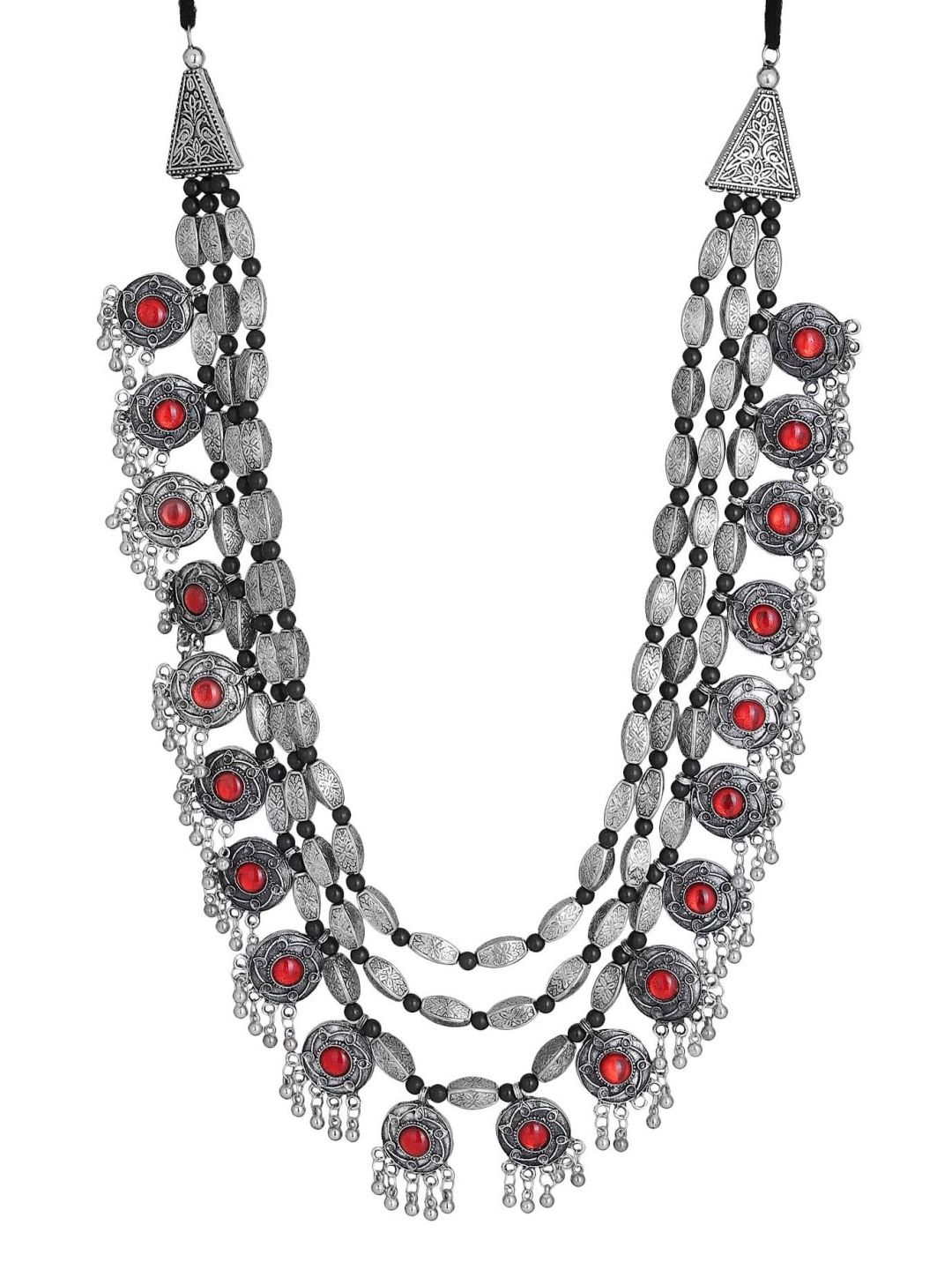 Crunchy Fashion Silver-Plated & Red Alloy Oxidised Necklace Price in India