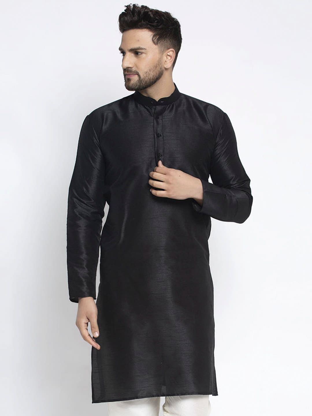 Jompers Men Black Thread Work Kurta