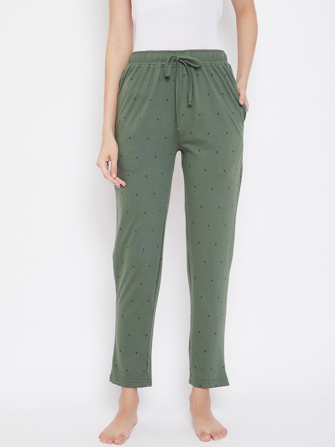 Okane Women Green Printed Lounge Pants Price in India