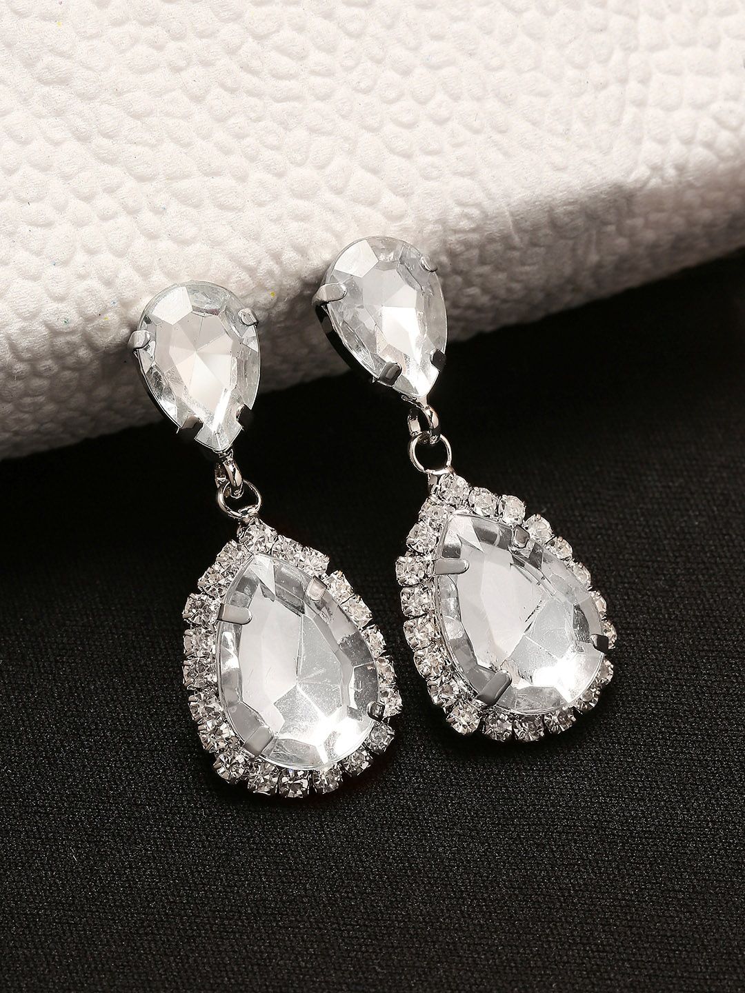OOMPH Silver-Toned Contemporary Drop Earrings Price in India