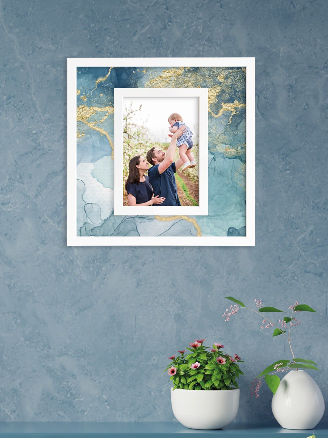 RANDOM White & Blue Printed Fancy Individual Photo Frames Price in India