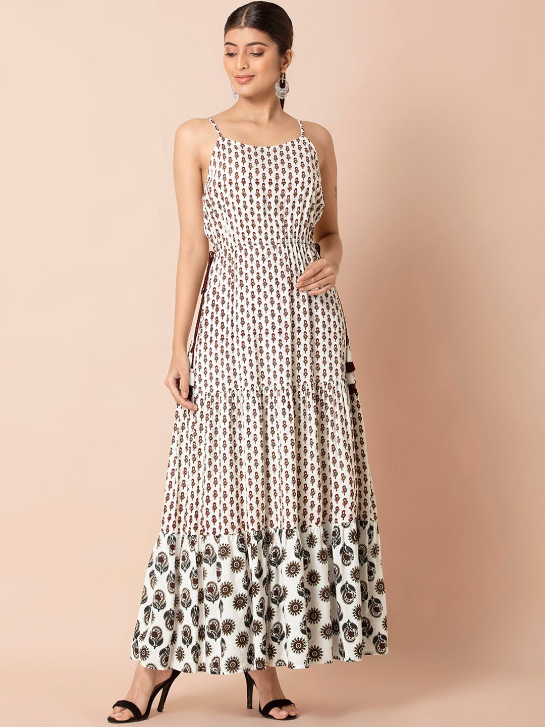 INDYA Women White Printed Maxi Dress