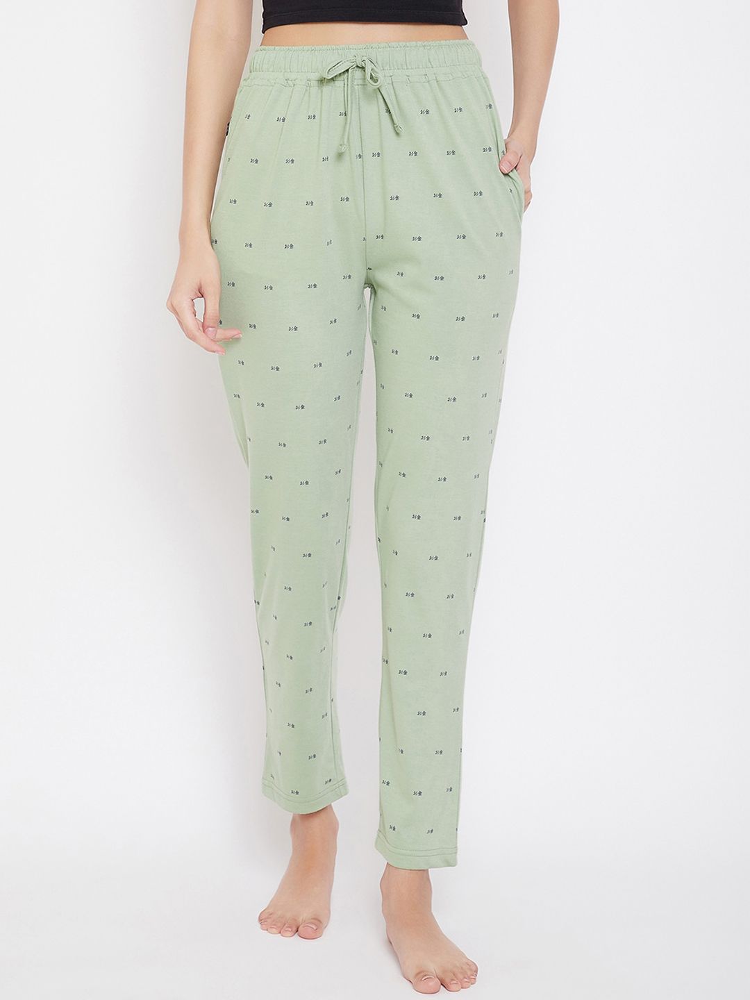 Okane Women Green & Black Printed Lounge Pants Price in India