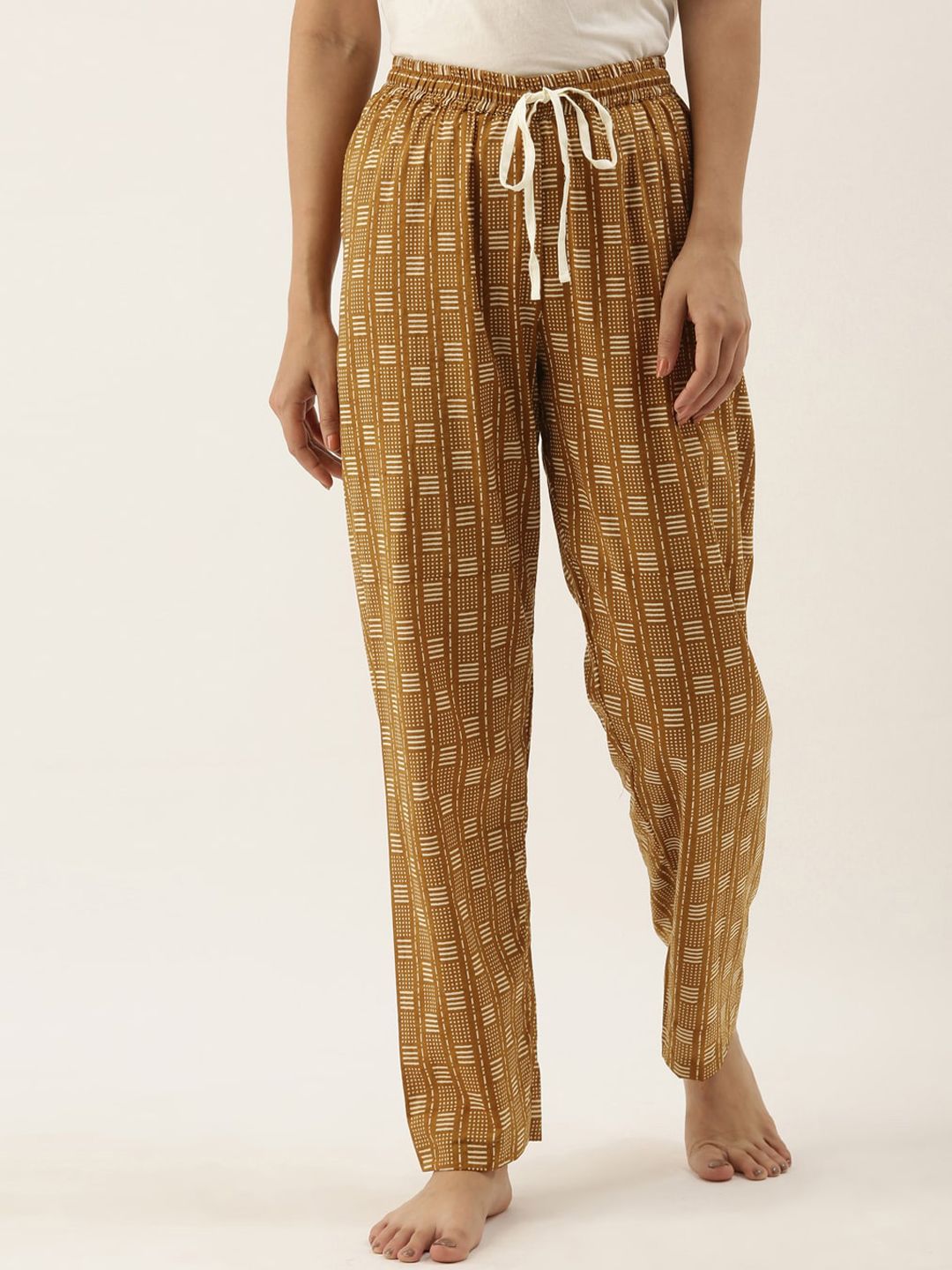 Bannos Swagger Women Mustard Yellow & White Printed Lounge Pants Price in India