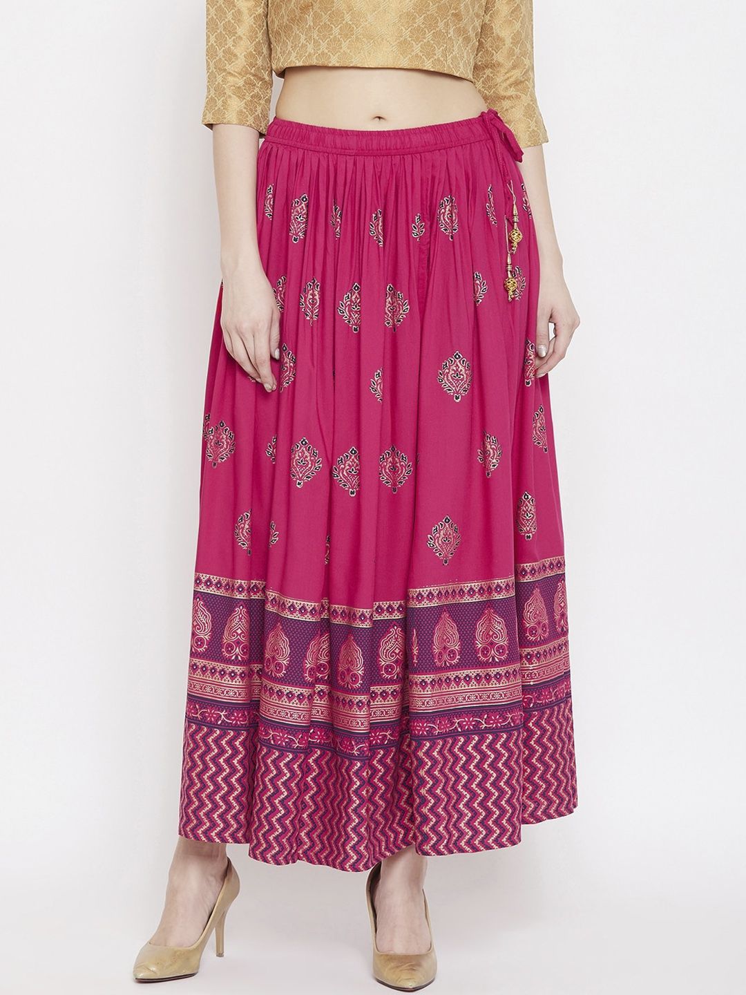 Clora Creation Women Magenta Pink & Purple Printed Flared Maxi Skirt