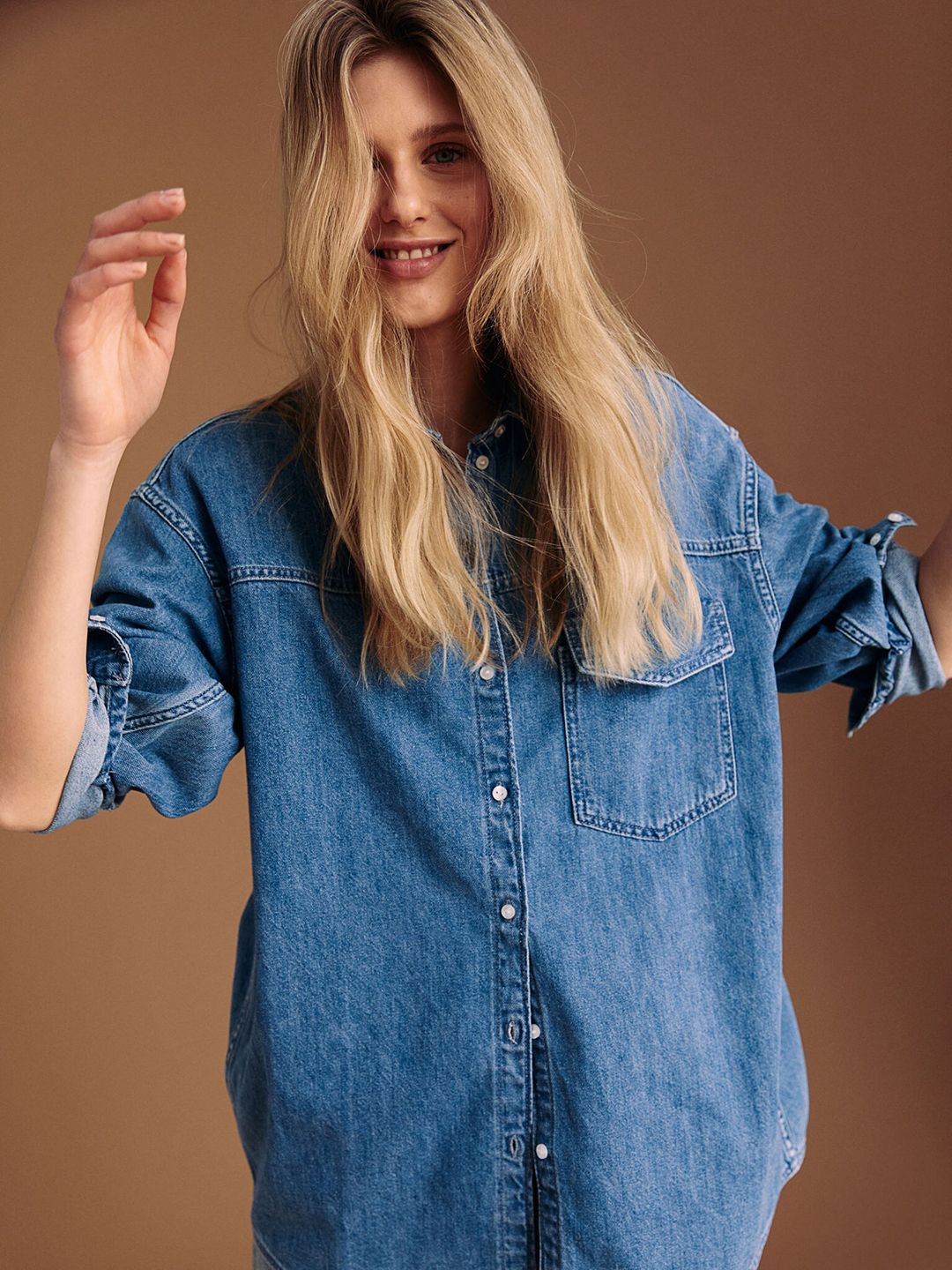 H&M Women Blue Denim Shirt