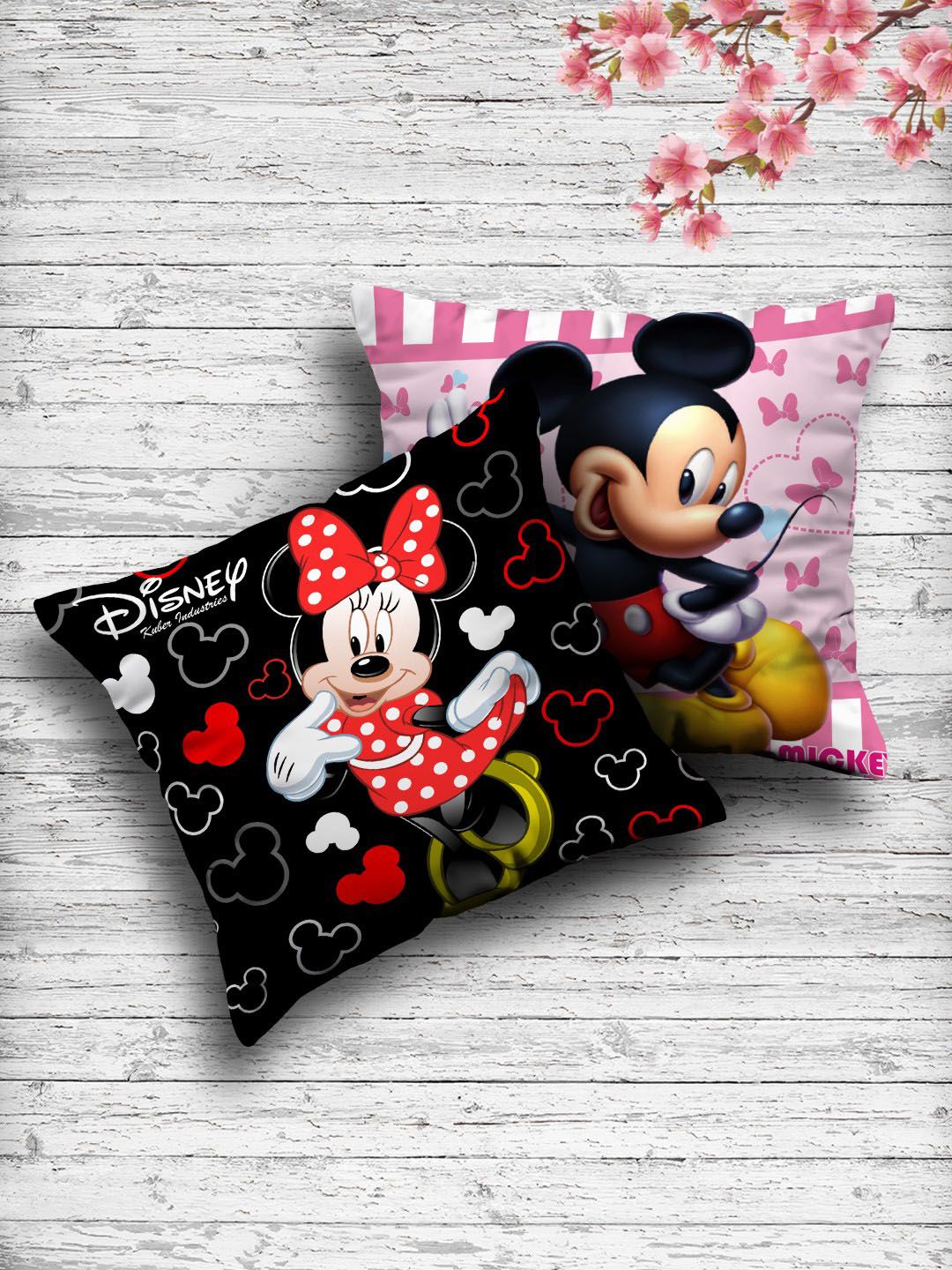 Kuber Industries Set Of 2 Disney Both Side Printed Reversible Square Cushions Price in India