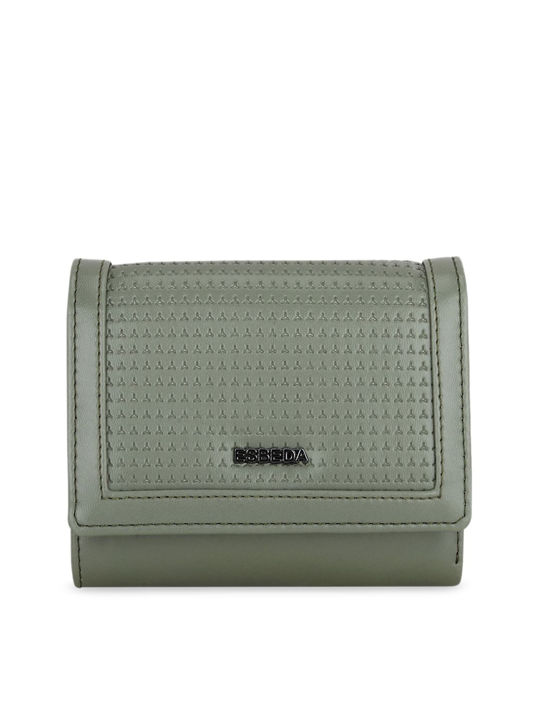 ESBEDA Women Olive Green Textured Three Fold Wallet Price in India