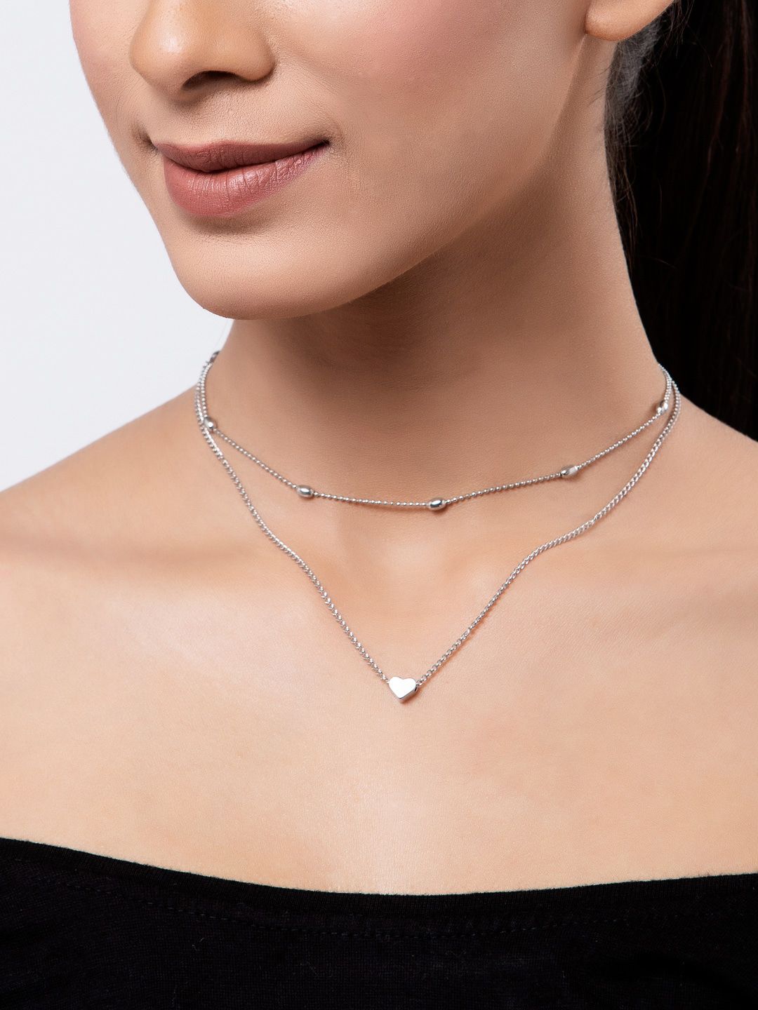 Shining Diva Fashion Silver-Plated Layered Necklace Price in India