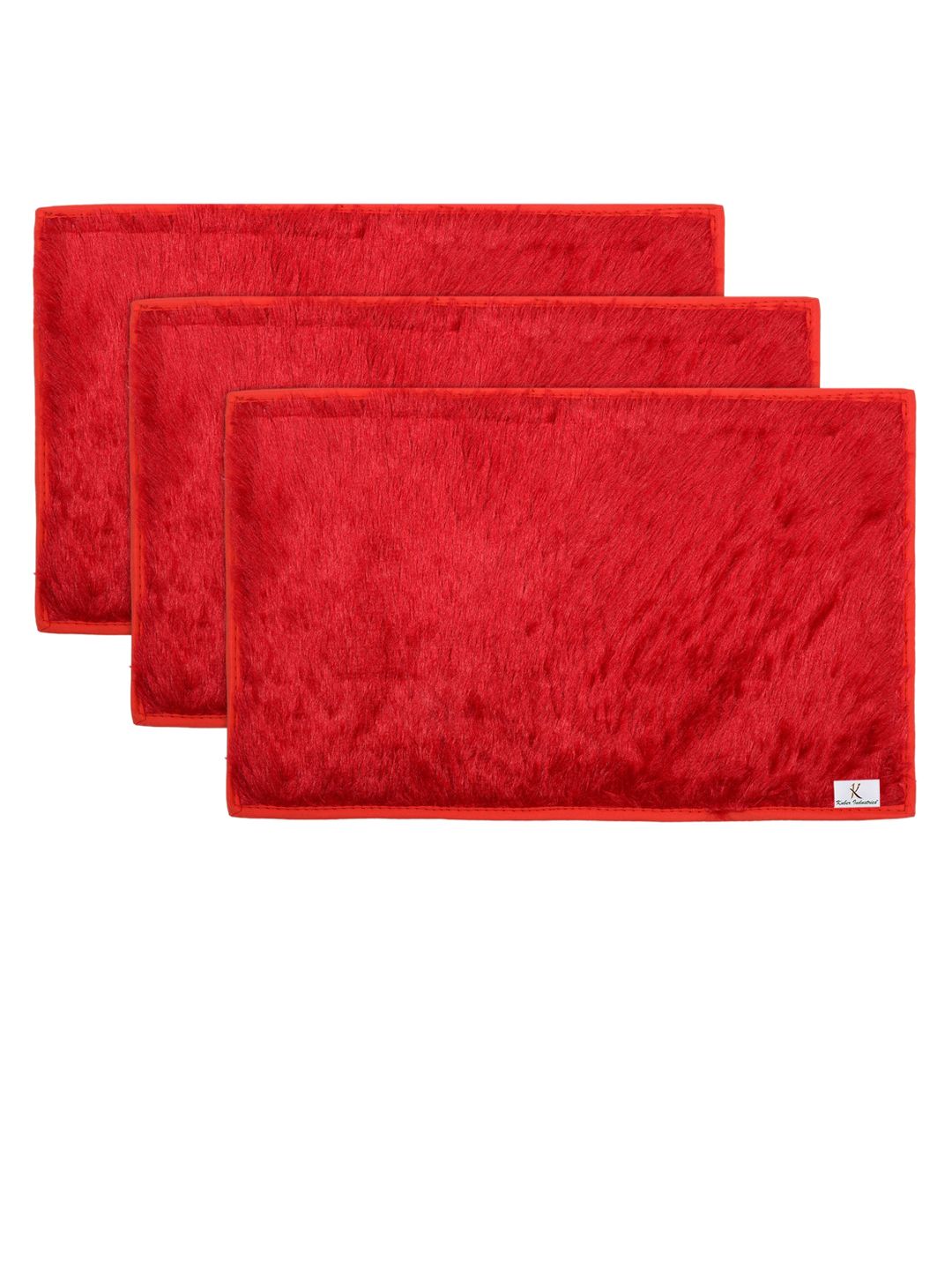 Kuber Industries Set Of 3 Red Solid Shaggy Microfibre Anti-Skid Doormats Price in India