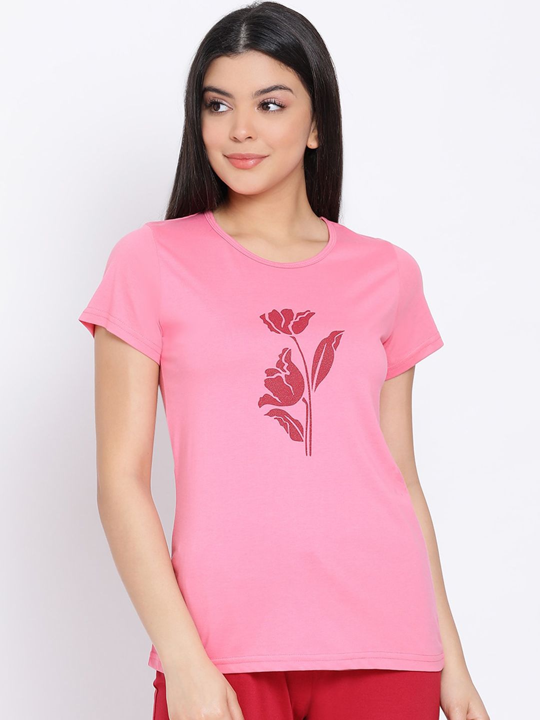 Kanvin Women Pink Printed Lounge T-shirt Price in India