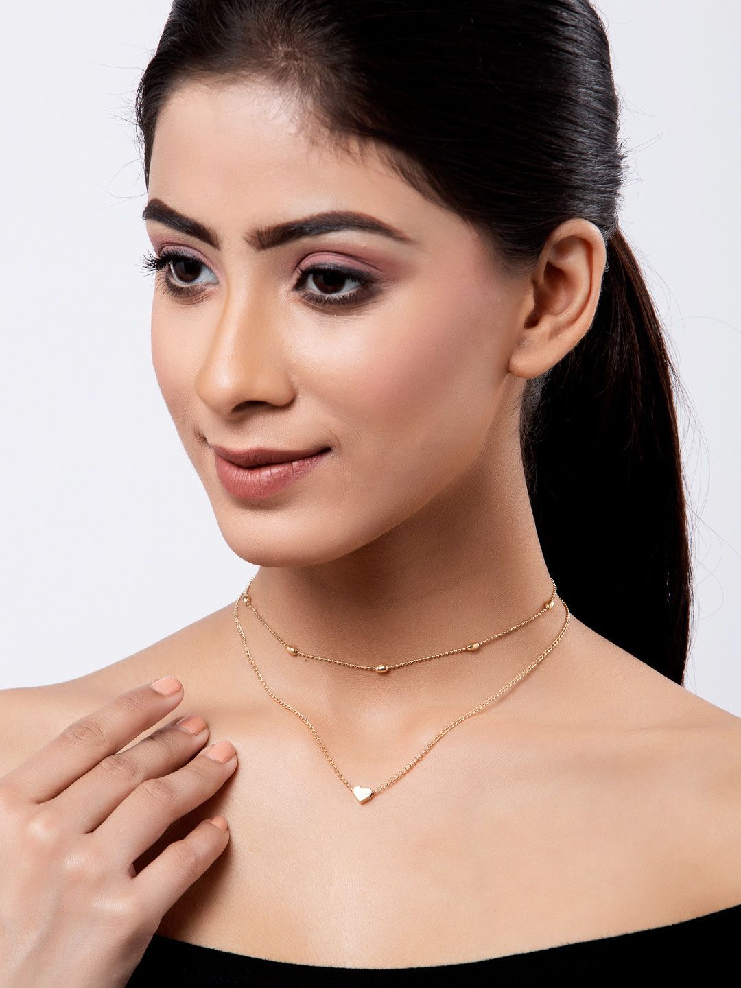 Shining Diva Fashion Gold-Toned Metal Gold-Plated Layered Necklace Price in India