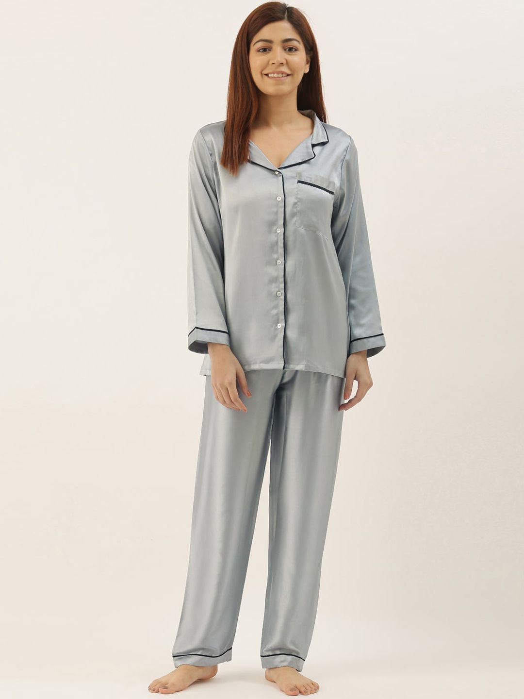 Bannos Swagger Women Solid Light Grey Night suit Price in India