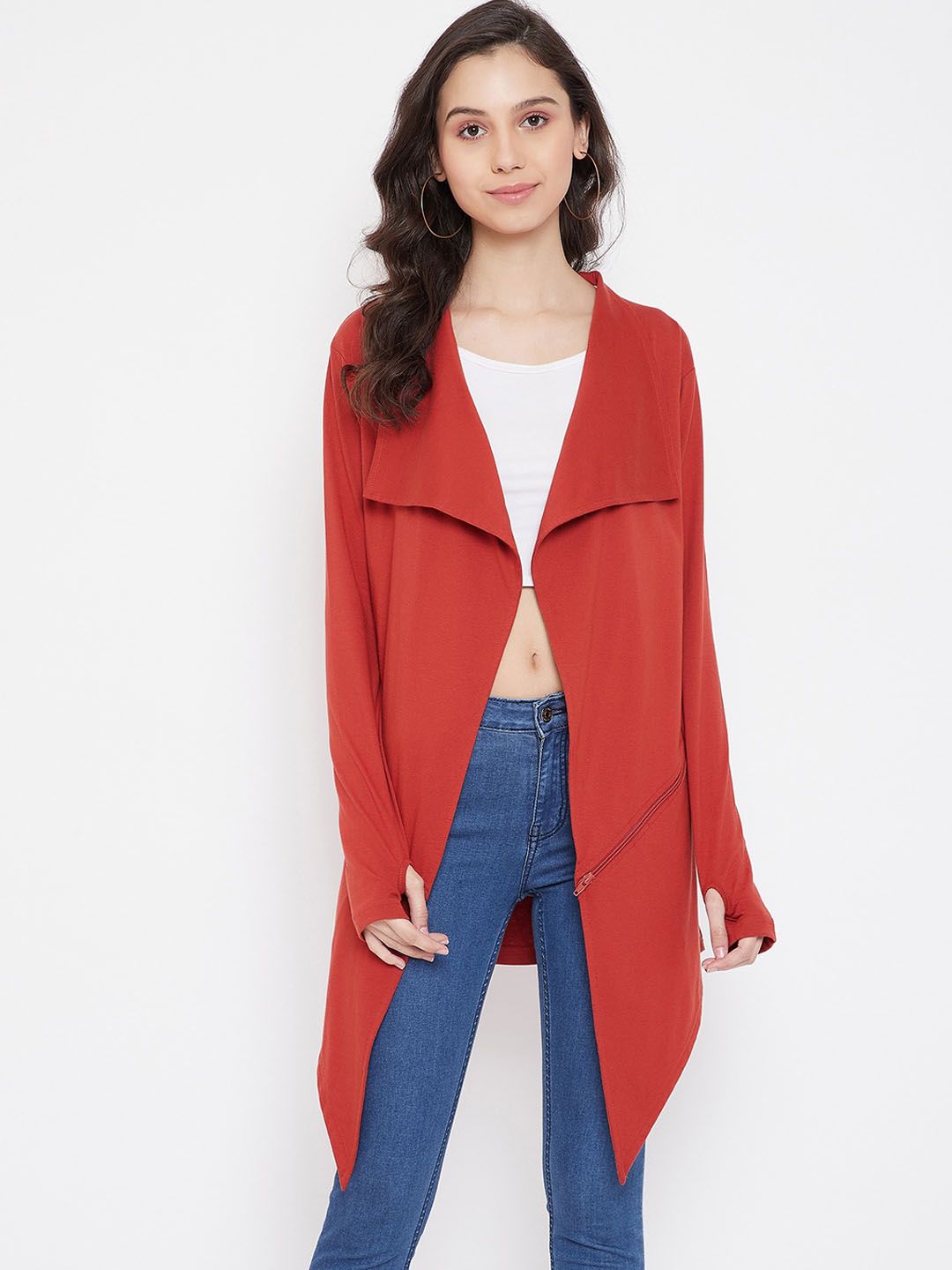 Hypernation Women Red Solid Open Front Shrug Price in India