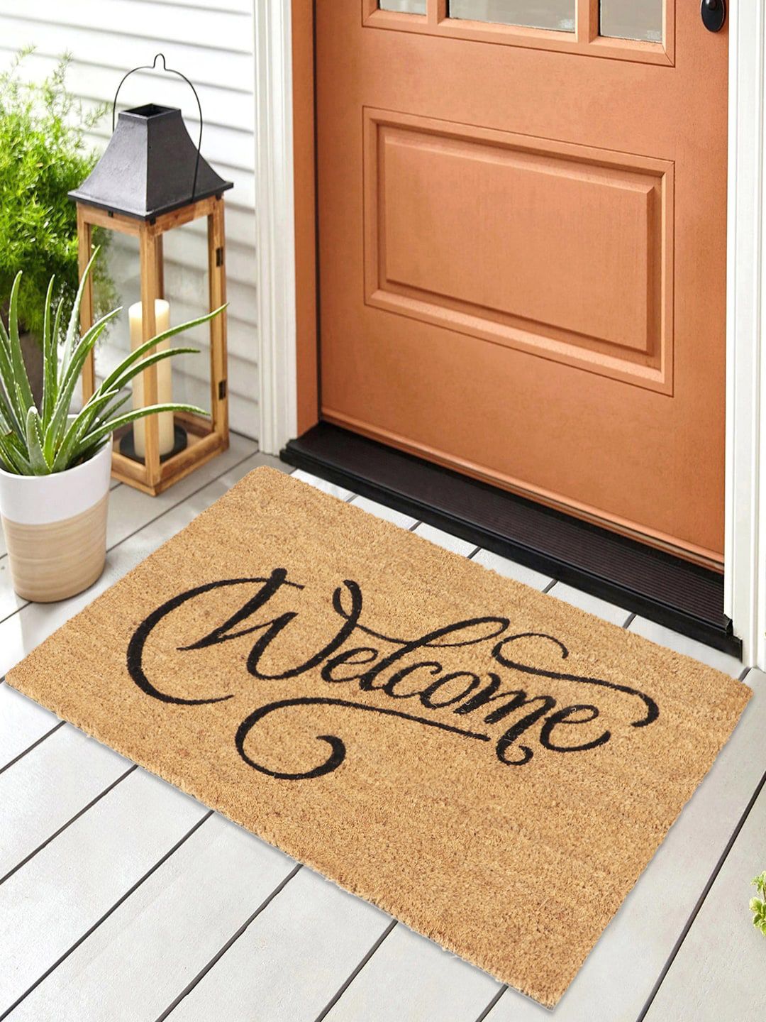 HomeStorie Brown & Black Printed Coconut Coir Anti-Skid Doormat Price in India