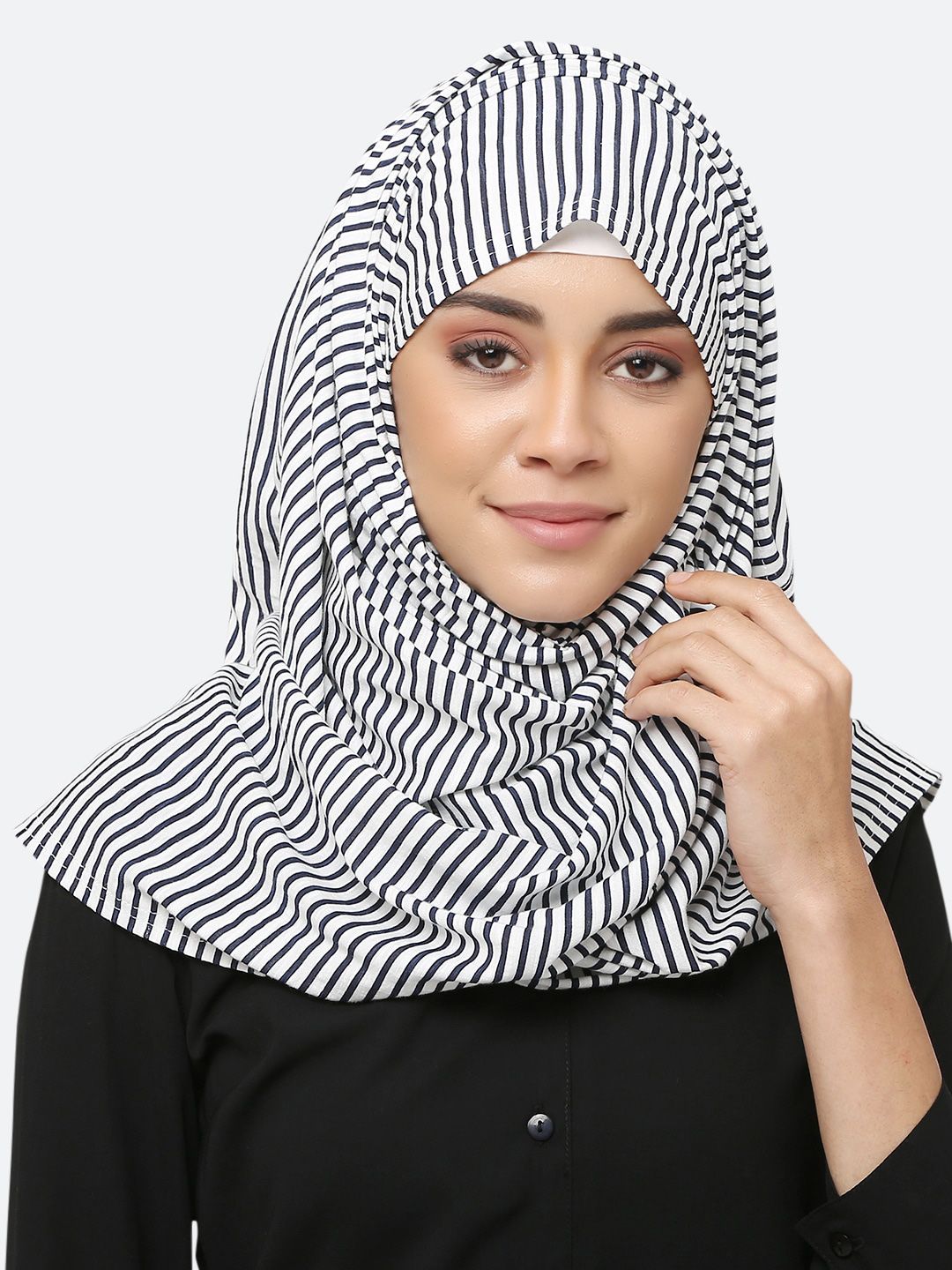 MOMIN LIBAS Women White & Black Striped Hijab Scarf Price in India