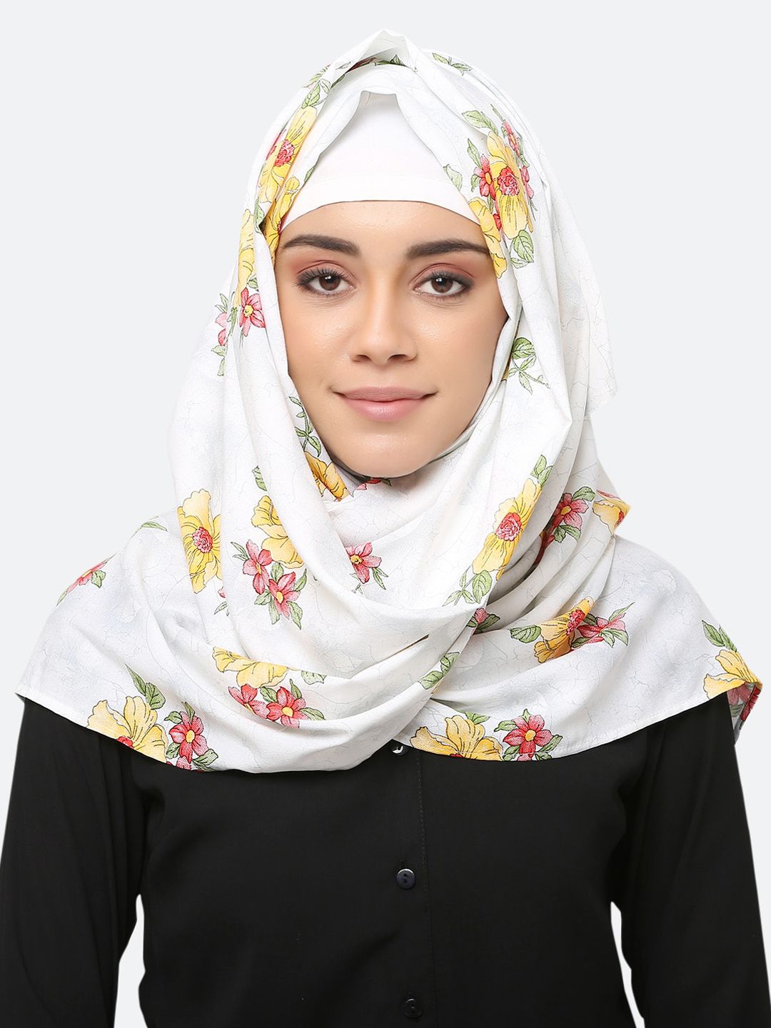 MOMIN LIBAS Women White & Pink Printed Scarf Price in India