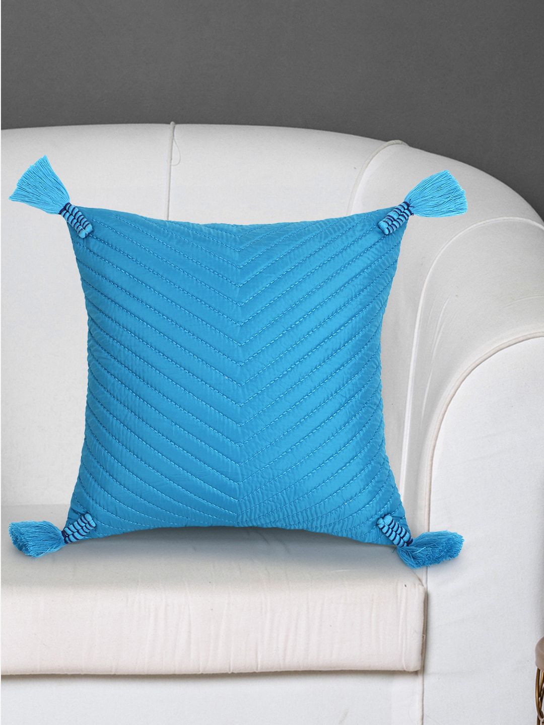 Mezposh Blue Set of Single Embroidered Square Cushion Covers Price in India