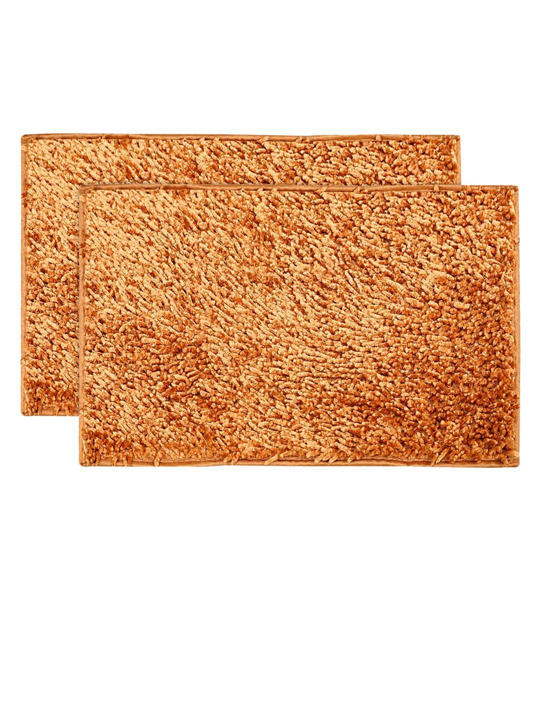 Kuber Industries Set Of 2 Gold-Toned Solid Shaggy Anti-Skid Doormats Price in India