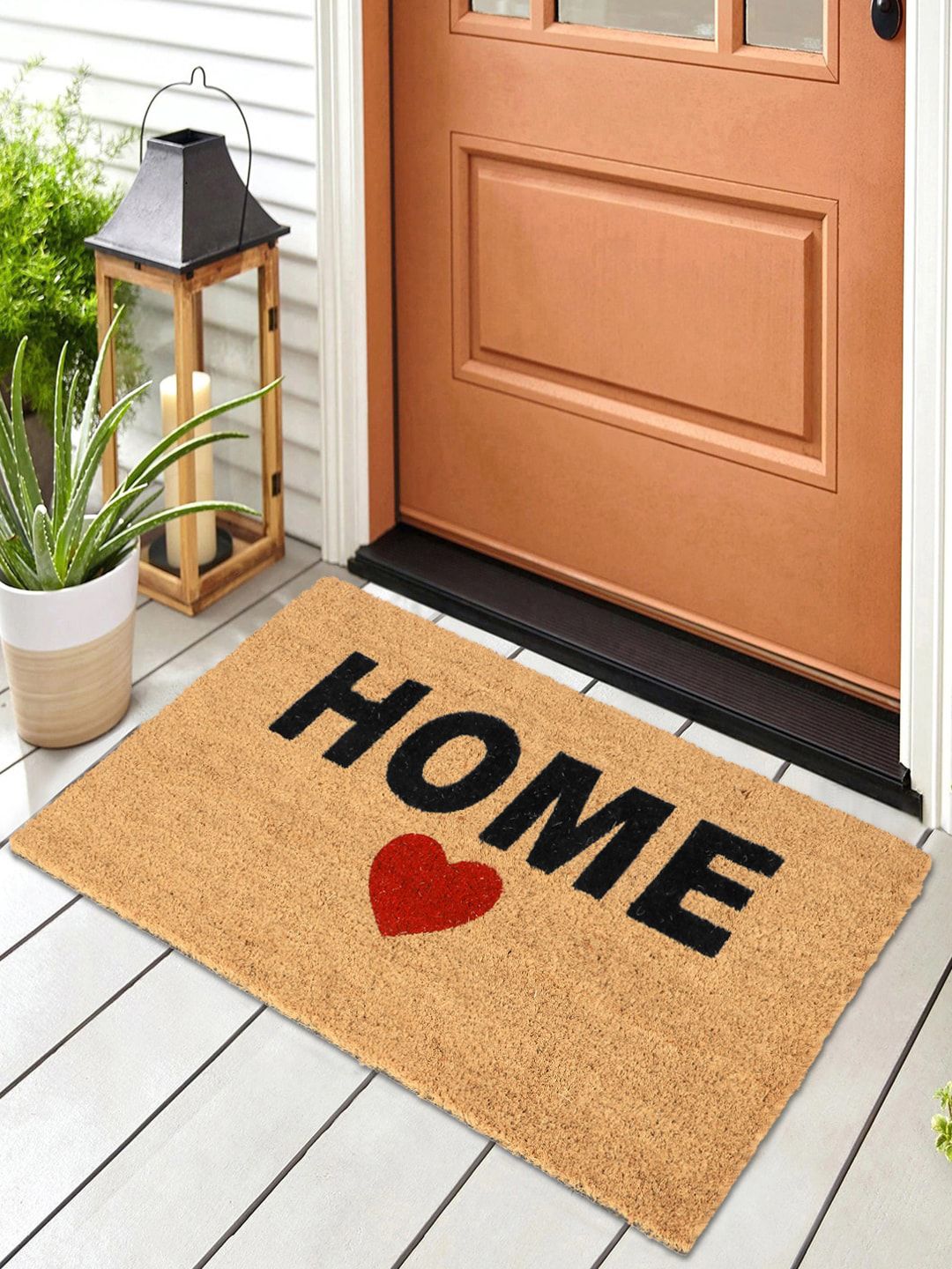 HomeStorie Beige & Black Printed Coir Anti-Skid Doormat Price in India
