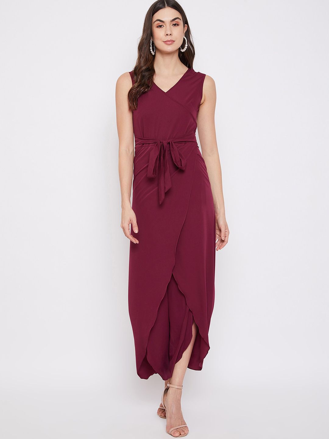 Uptownie Lite Women Maroon Solid Basic Jumpsuit Price in India