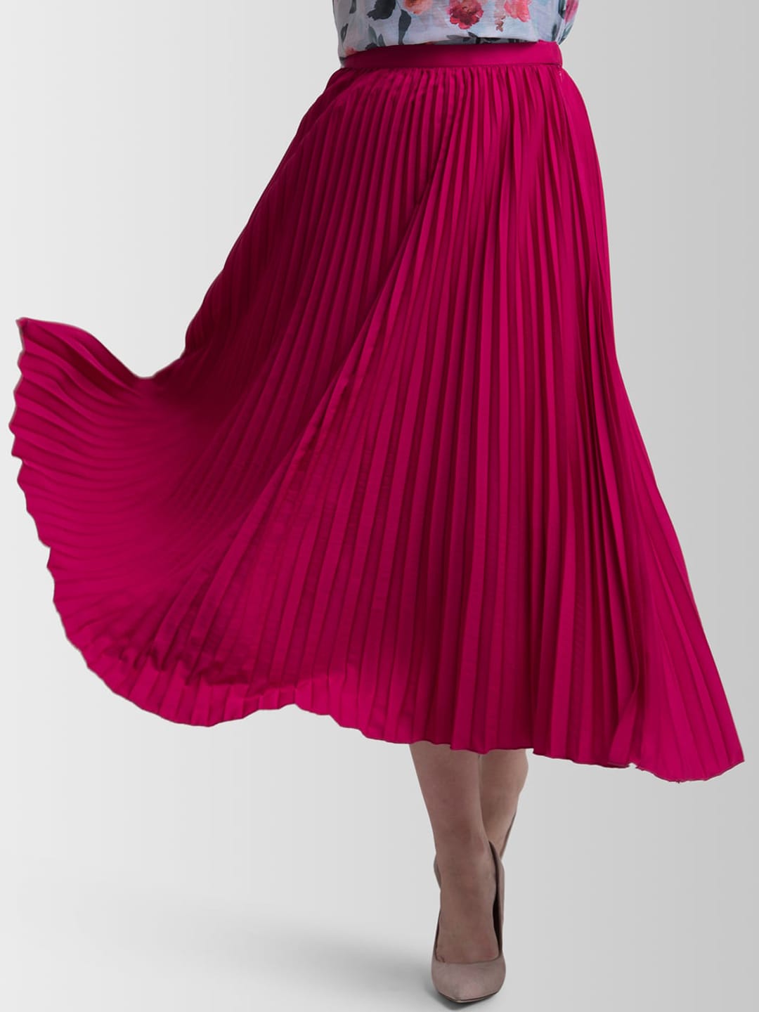 FableStreet Fuchsia Pink Accordian Pleated Flared Skirt Price in India
