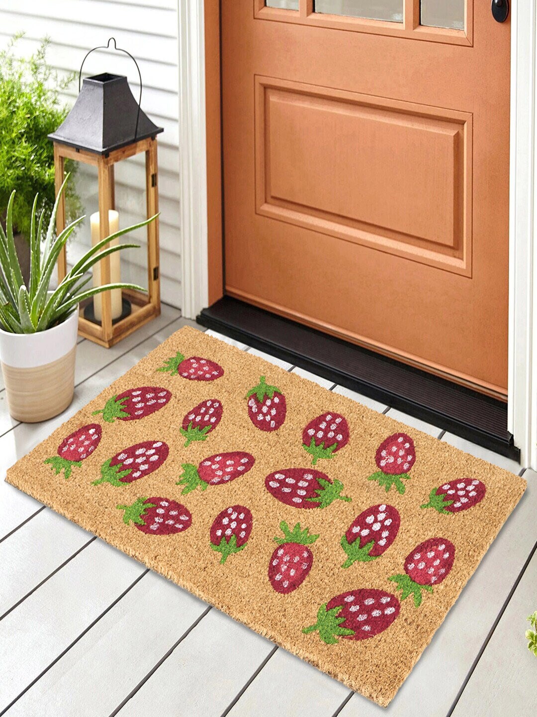 HomeStorie Beige & Red Printed Anti-Skid Doormats Price in India