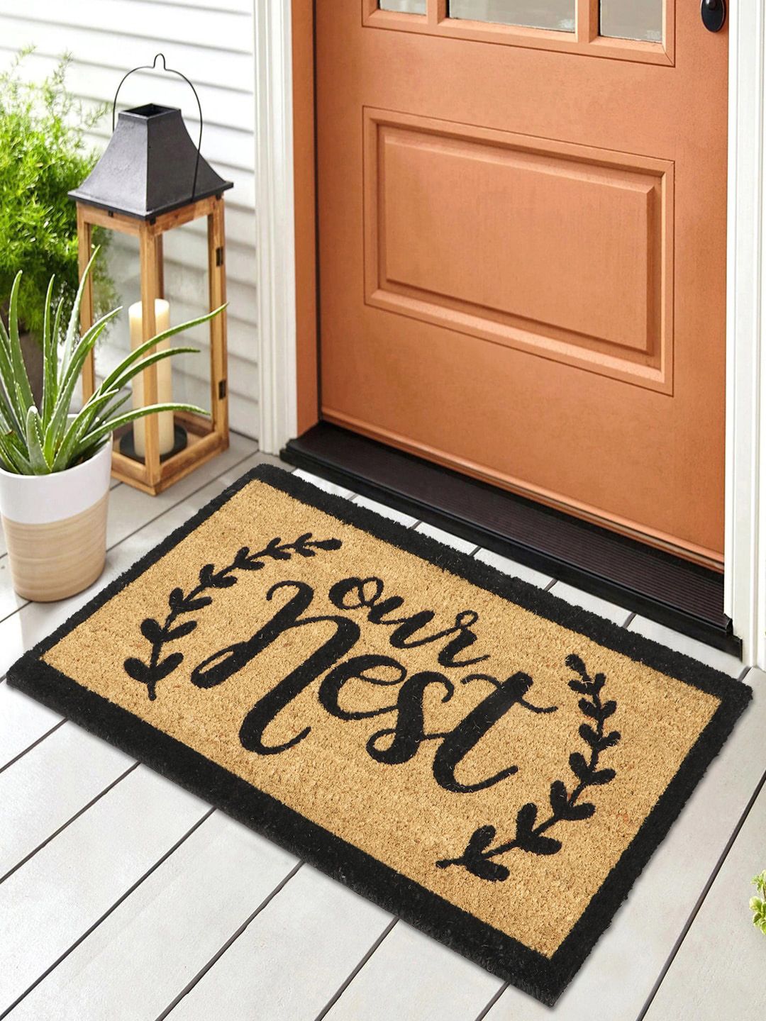 HomeStorie Brown & Black Printed Anti-Skid Doormats Price in India