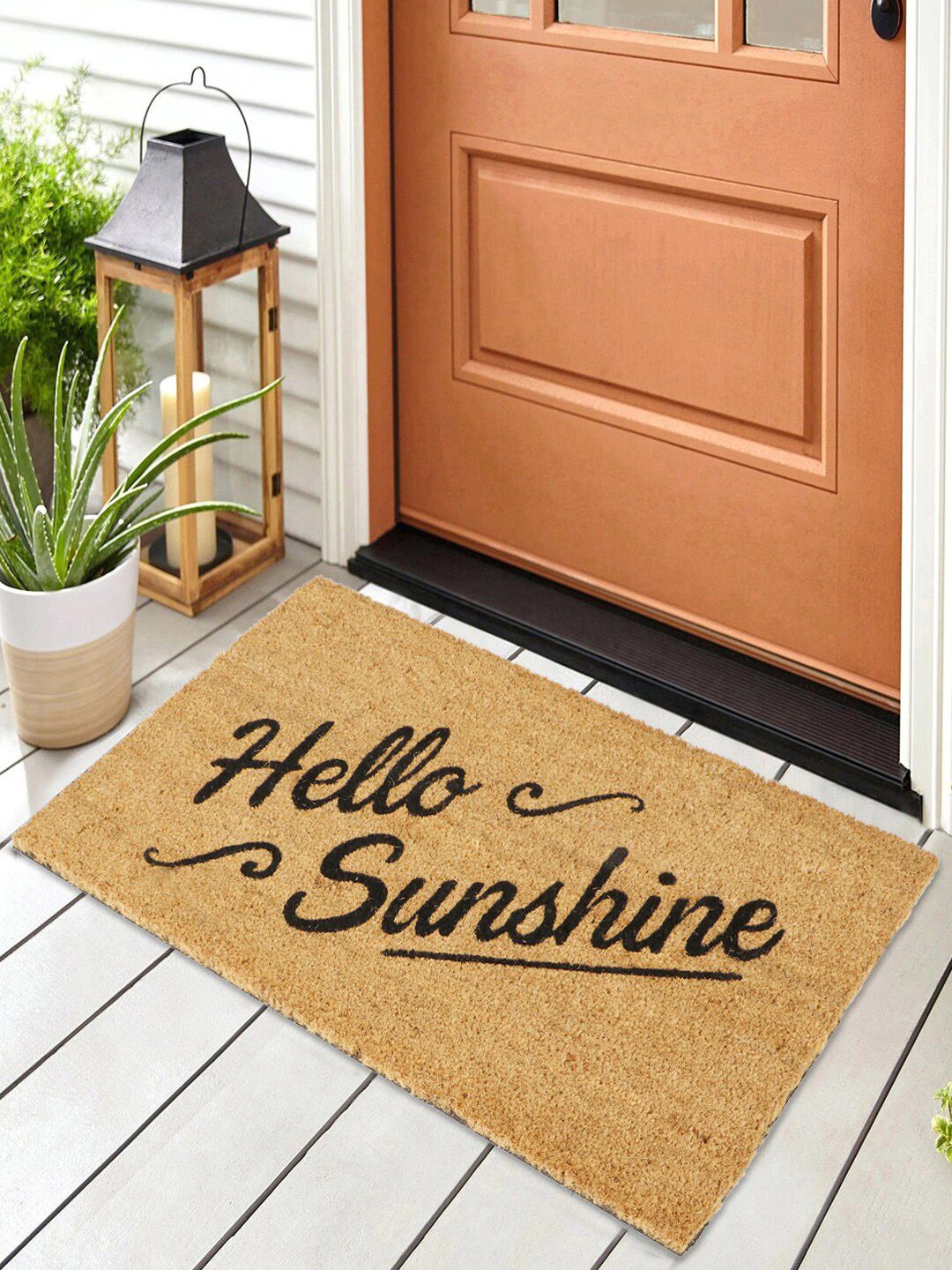 HomeStorie Brown & Black Printed Coir Anti-Skid Doormat Price in India